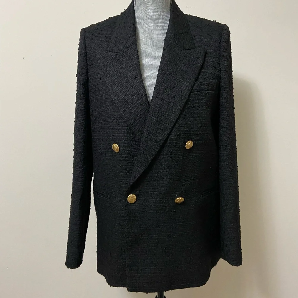 Zara Black Textured/Tweed Blazer - Picture 3 of 10